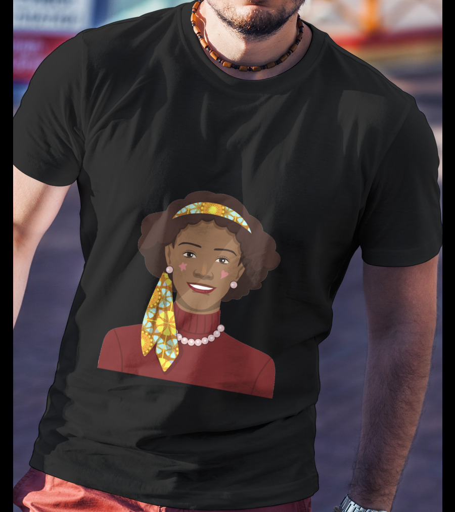 Black African Woman With Patterned Headband And Red T-Shirt