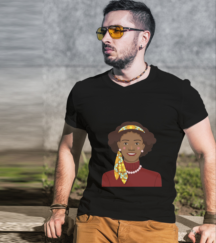 Black African Woman With Patterned Headband And Red T-Shirt