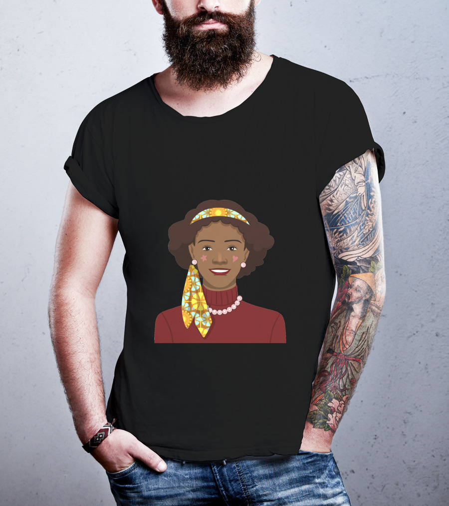 Black African Woman With Patterned Headband And Red T-Shirt