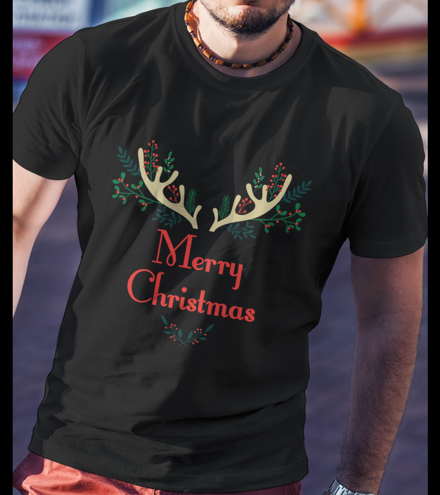 Merry Christmas Antlers Holiday Cheer T-Shirt