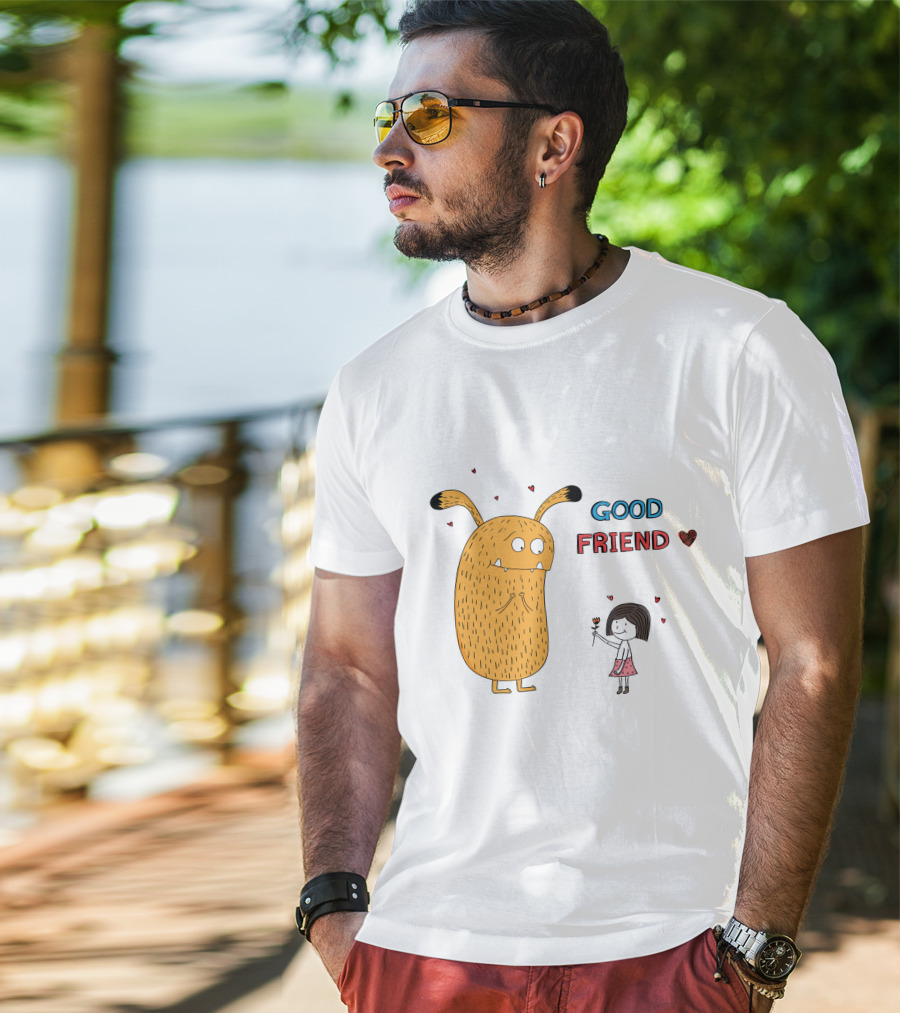 Good Friend Cute Monster And Girl With Hearts T-Shirt