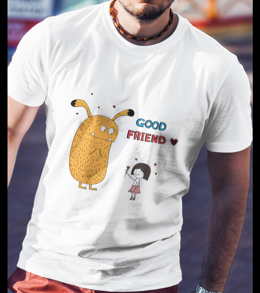 Good Friend Cute Monster And Girl With Hearts T-Shirt