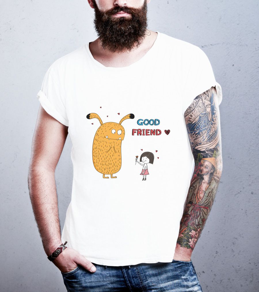Good Friend Cute Monster And Girl With Hearts T-Shirt