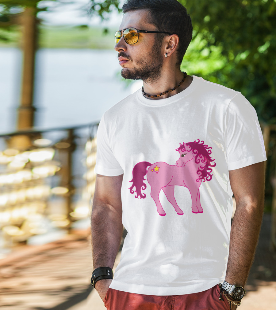 Cute Pink Pony With Curly Mane And Star Markings T-Shirt
