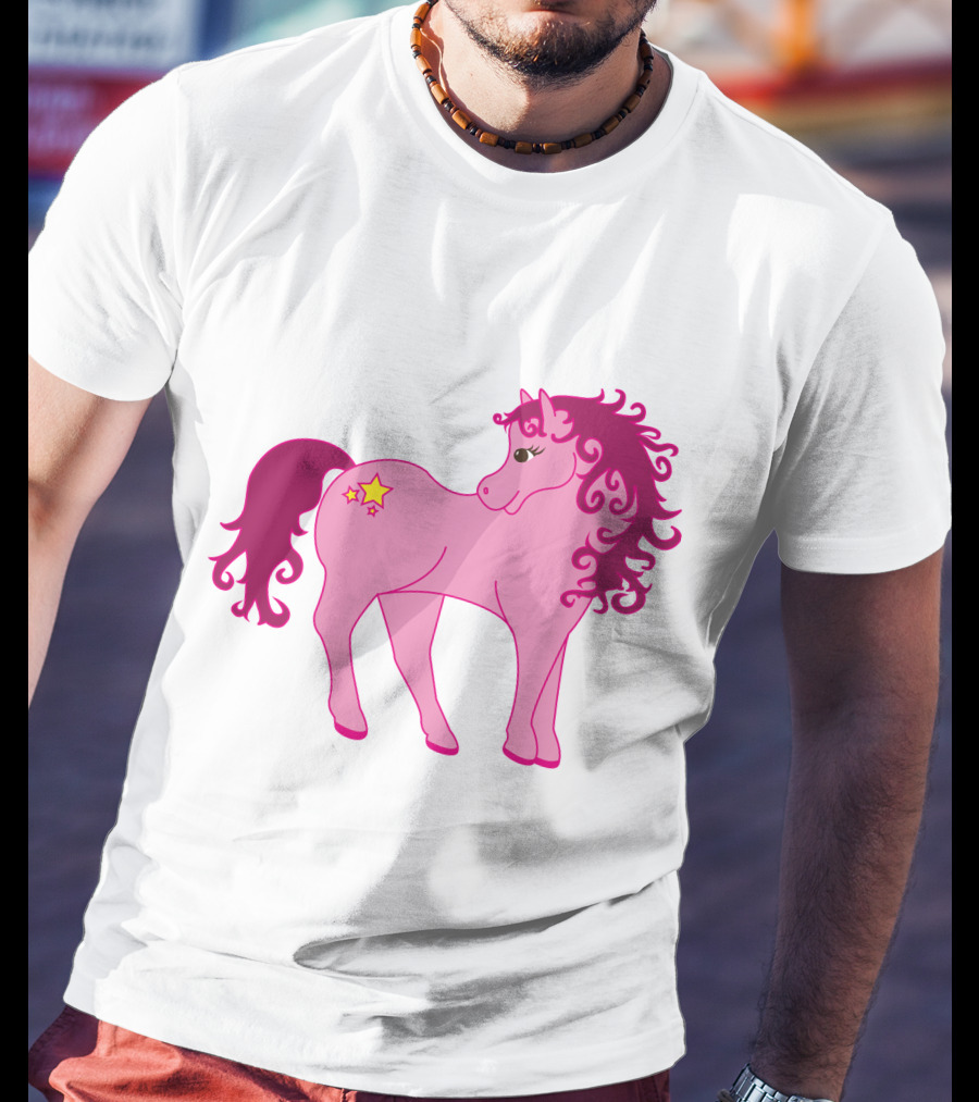 Cute Pink Pony With Curly Mane And Star Markings T-Shirt