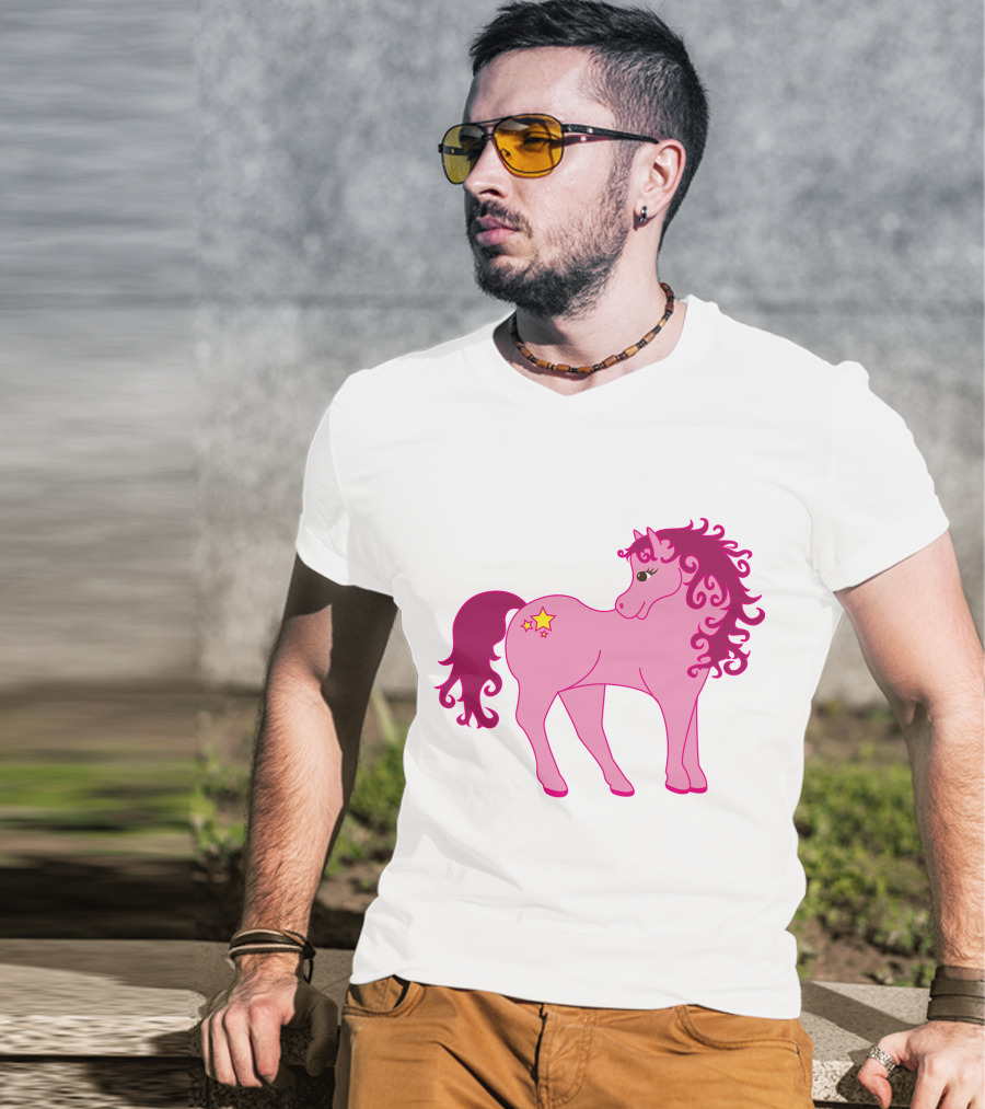 Cute Pink Pony With Curly Mane And Star Markings T-Shirt
