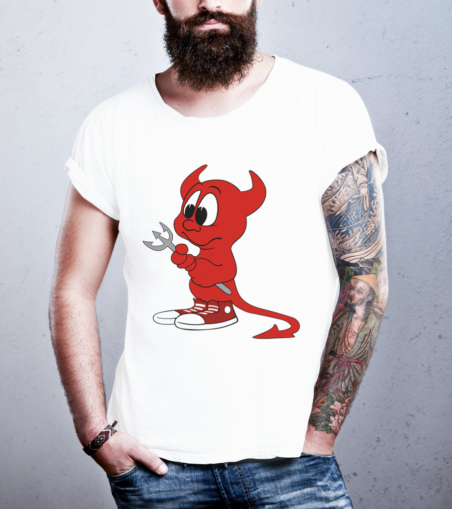 Devil In Sneakers Holding Pitch Fork Cartoon T-Shirt