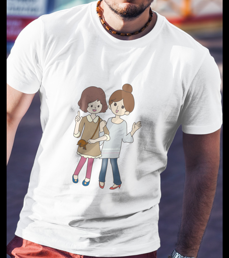 Happy Best Friends Cute Cartoon Style Duo With Bag T-Shirt