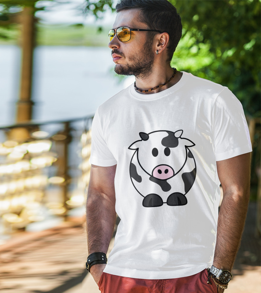 Cartoon Cow Black And White Spotted Adorable T-Shirt
