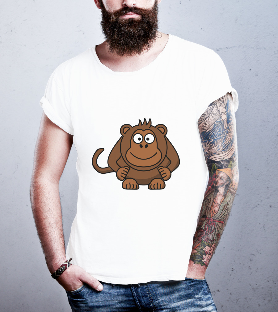 Cartoon Monkey Illustration Brown Playful Character T-Shirt