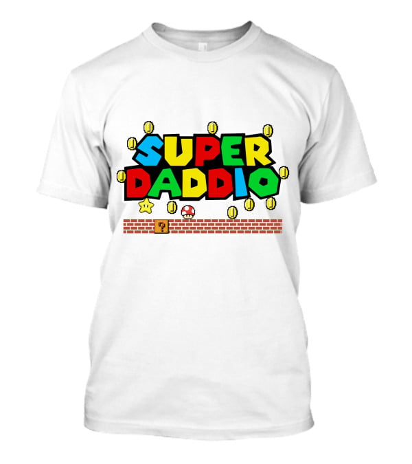 Fathers Day Super Daddio Nintendo Mario Parody Coins Bricks Star T-Shirt