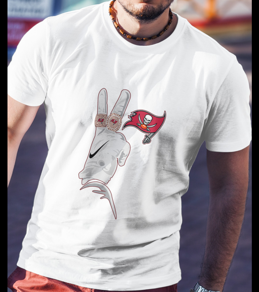 Red Tampa Bay Buccaneers Peace Sign With Logo And Rings T-Shirt