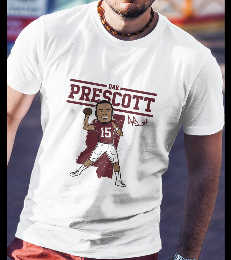 DAK Prescott 15 Football Quarterback Signature Caricature T-Shirt