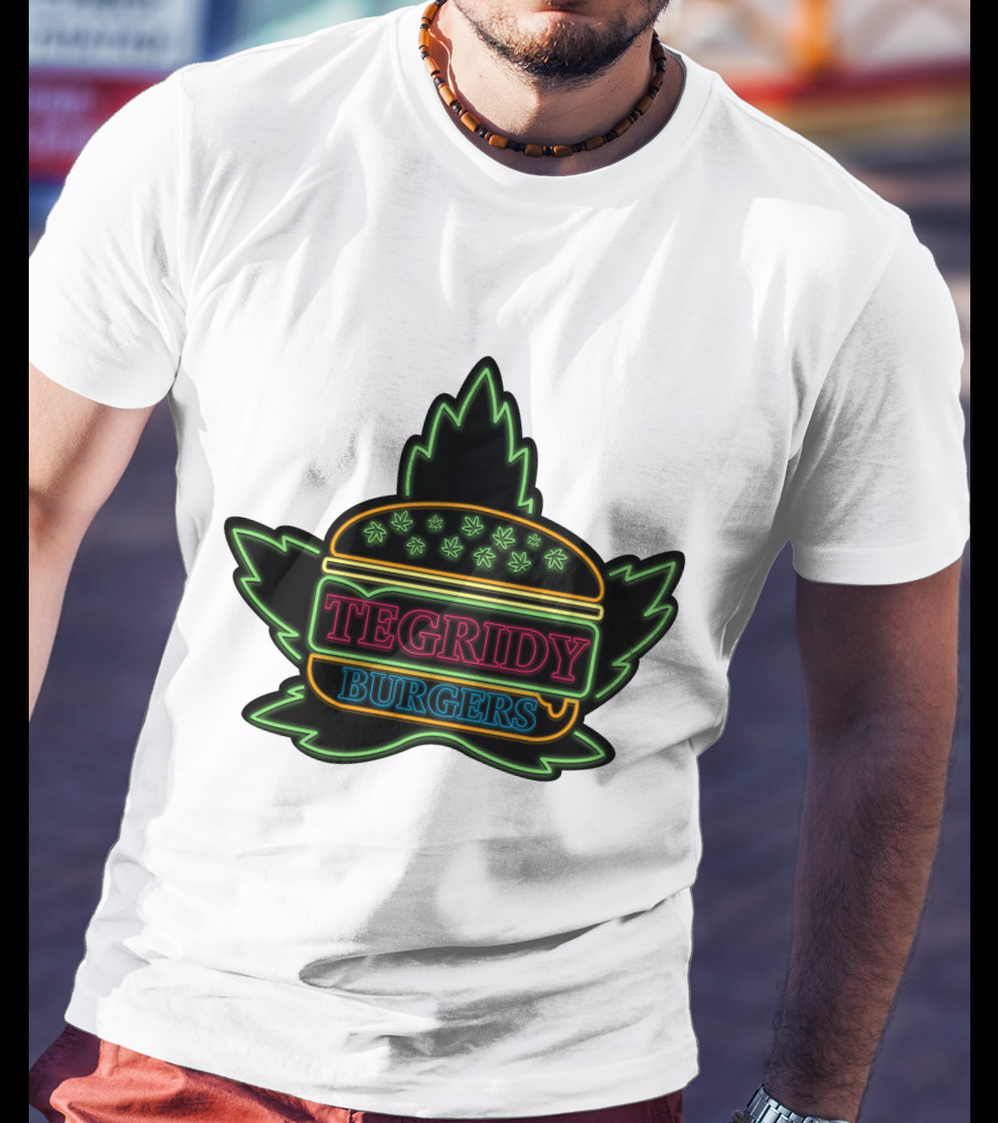 Tegridy Burgers Neon Sign With Leaf And Burger Outline T-Shirt