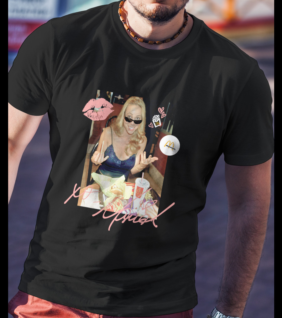 Mariah Carey McDonalds Merch With Pink Lips And Heart Accents T-Shirt
