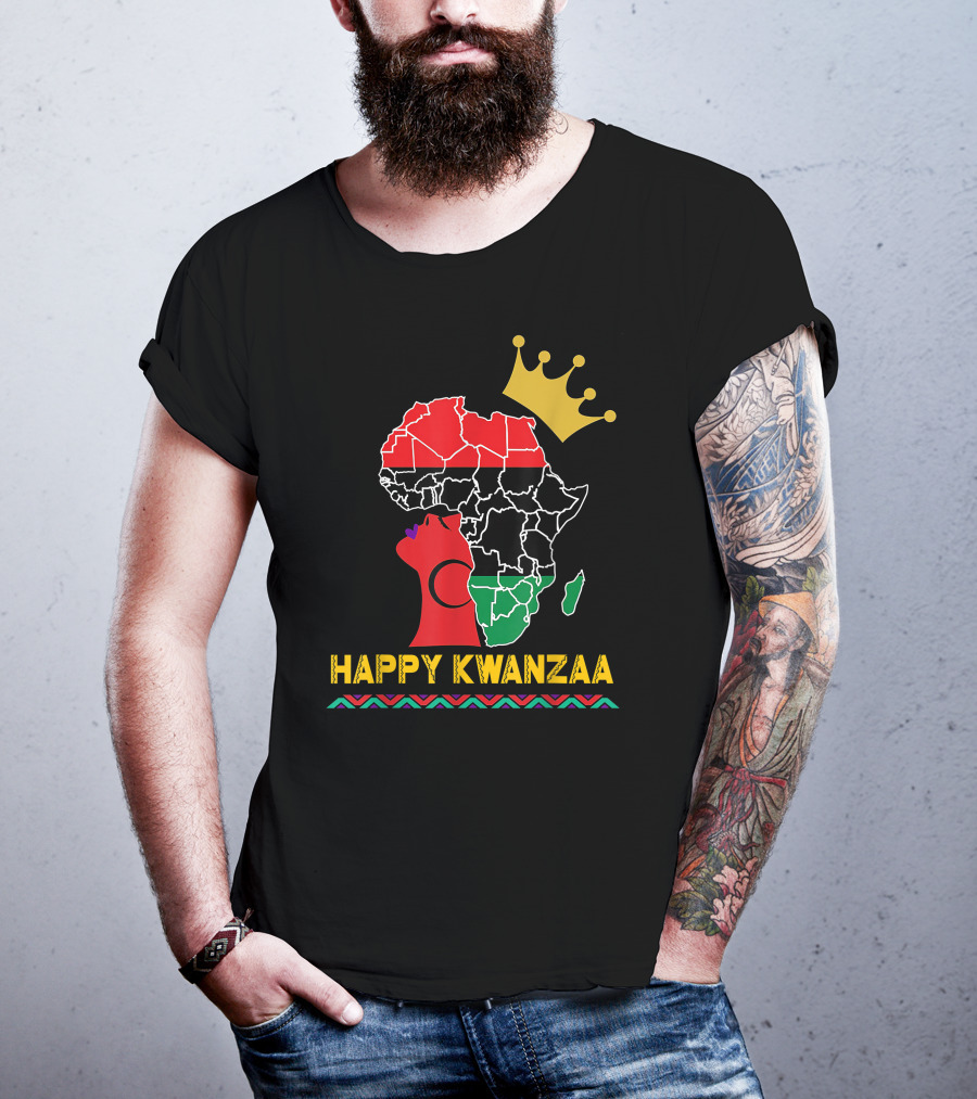 Happy Kwanzaa African Map Black Woman Queen With Crown T-Shirt