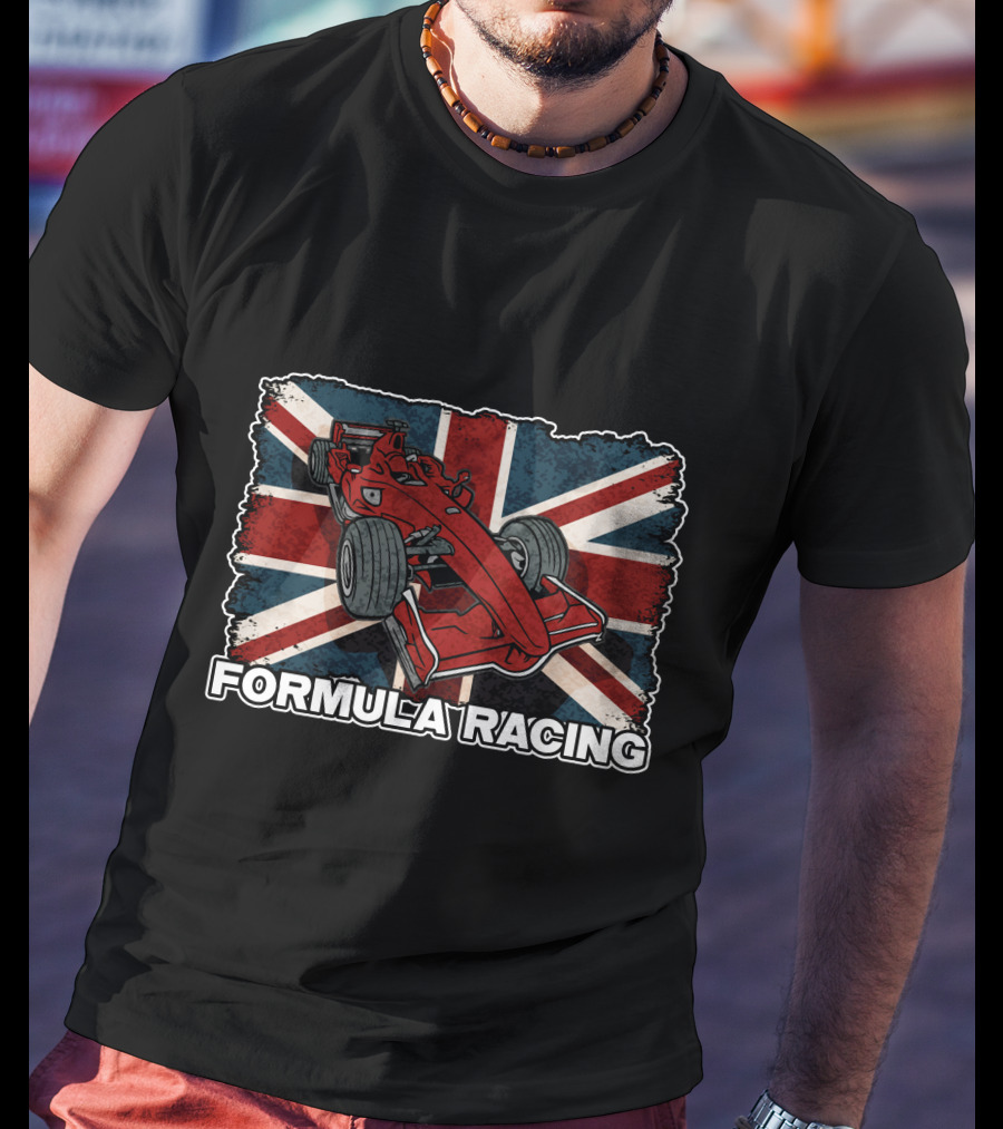 Formula Racing Red Car With British Flag T-Shirt