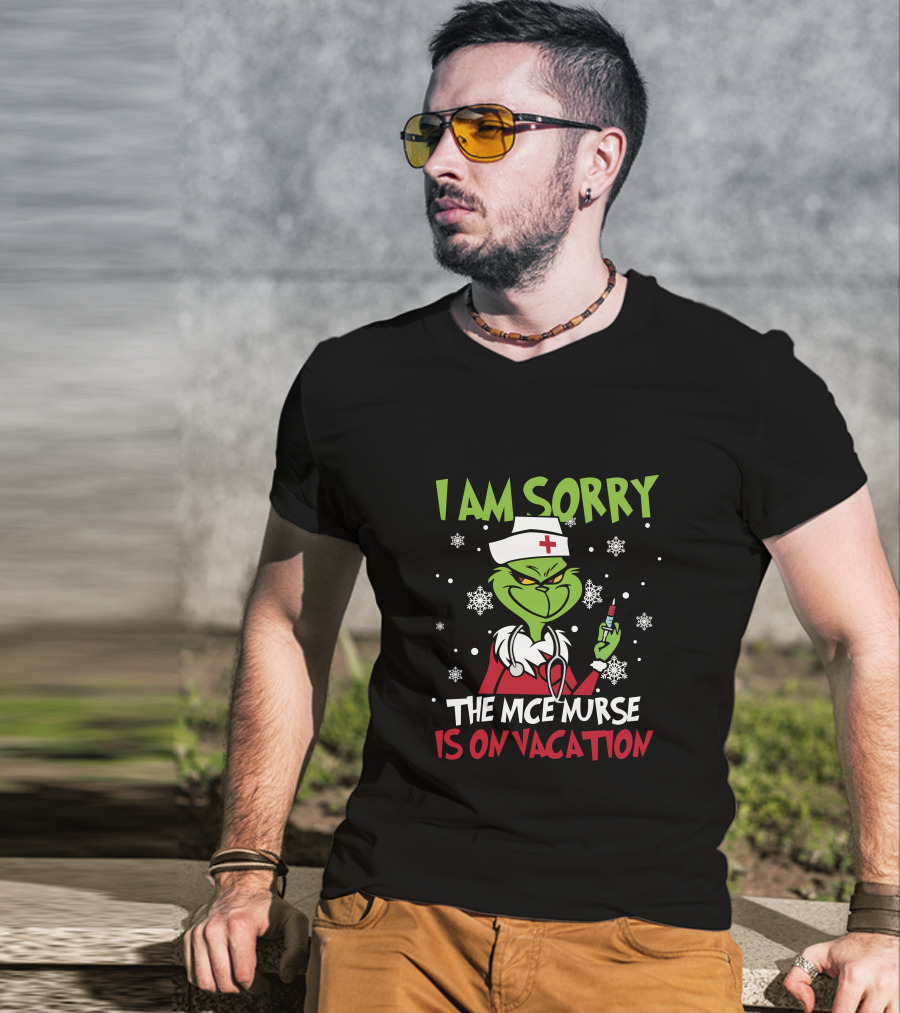 I Am Sorry The Nice Nurse Is On Vacation Grinch Nurse Christmas Snowflakes T-Shirt