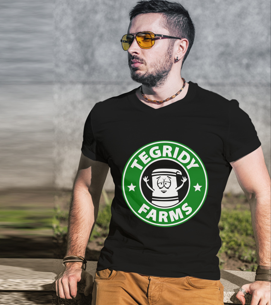 Tegridy Farms Cannabis Cup Logo With Cartoon Character And Green Circle T-Shirt