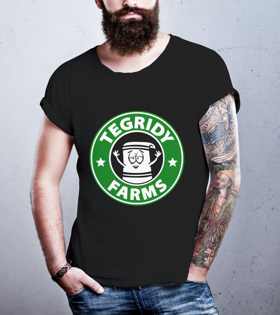 Tegridy Farms Cannabis Cup Logo With Cartoon Character And Green Circle T-Shirt