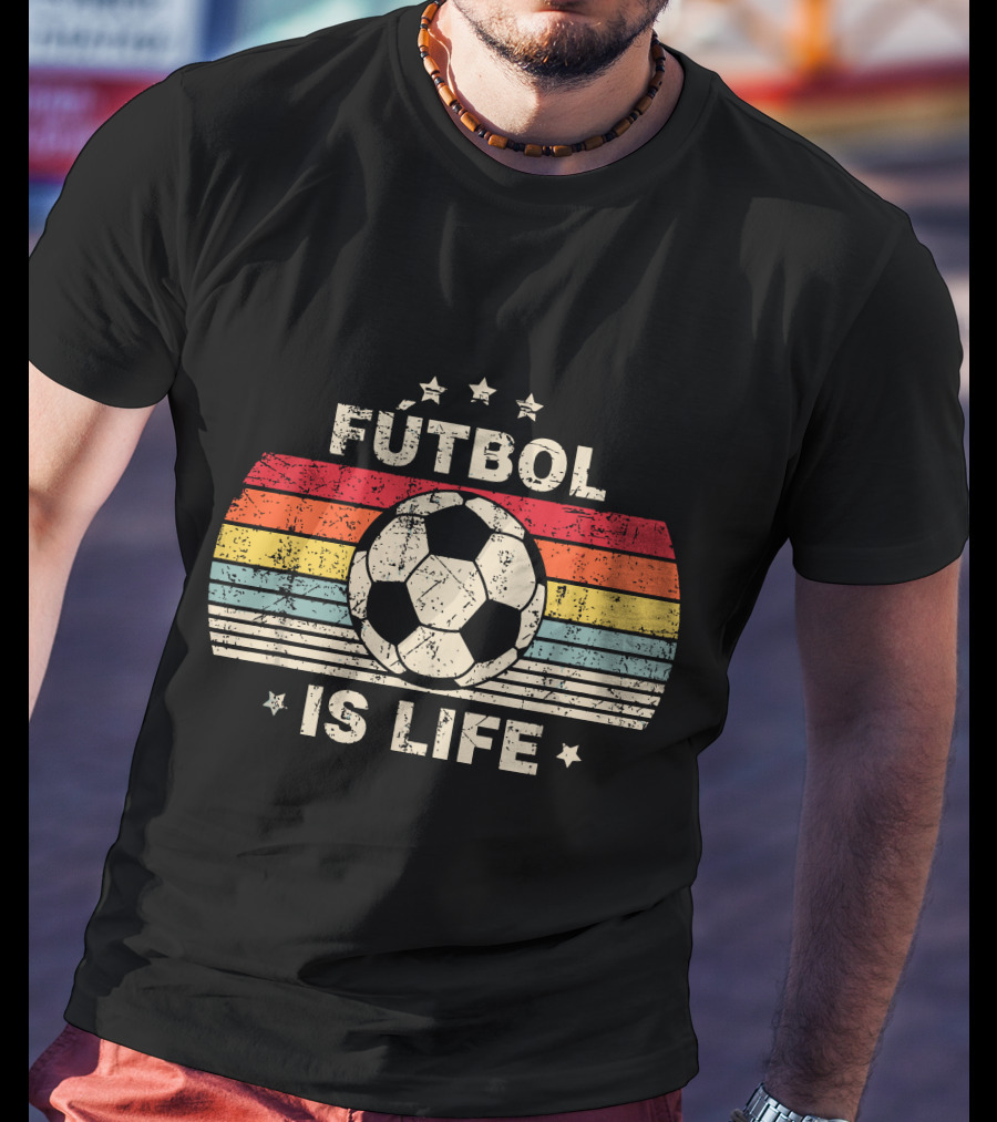Fútbol Is Life Retro Soccer Ball Stripe Stars T-Shirt