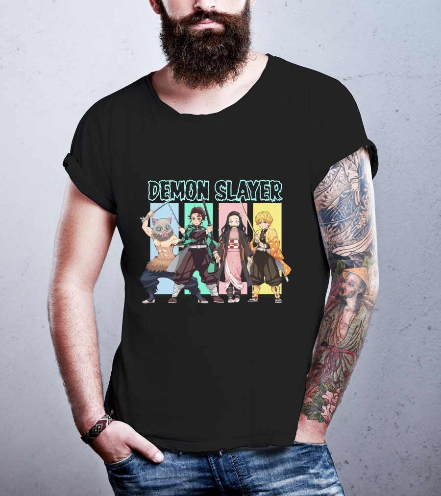 Demon Slayer Kimetsu No Yaiba Characters Tanjiro Nezuko Zenitsu Inosuke T-Shirt