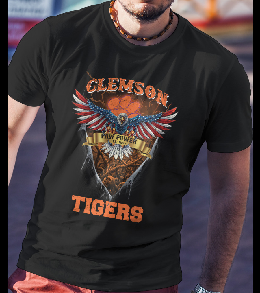 Clemson Tigers Paw Power Est. 1889 Us Eagle Ct T-Shirt
