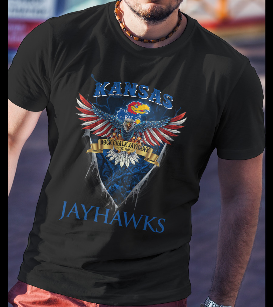 Kansas Jayhawks Rock Chalk Jayhawk Eagle Est. 1865 Kj T-Shirt