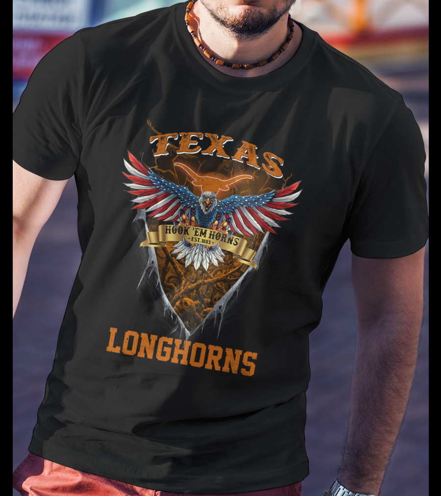 Texas Longhorns Hook 'Em Horns Est. 1883 Eagle Shield T-Shirt
