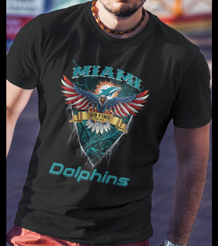 Miami Dolphins Go Fins Est. 1966 Us Eagle Nfl T-Shirt