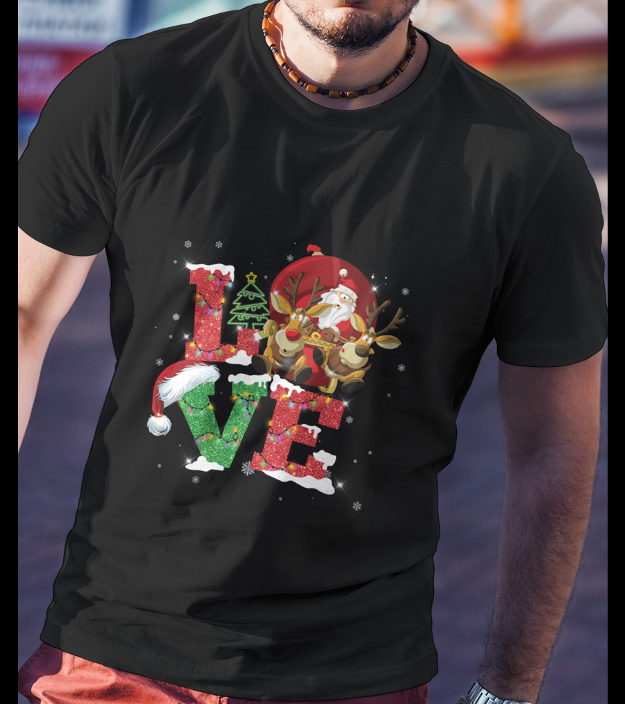 I Love Merry Christmas Santa Reindeer Baby Holiday T-Shirt