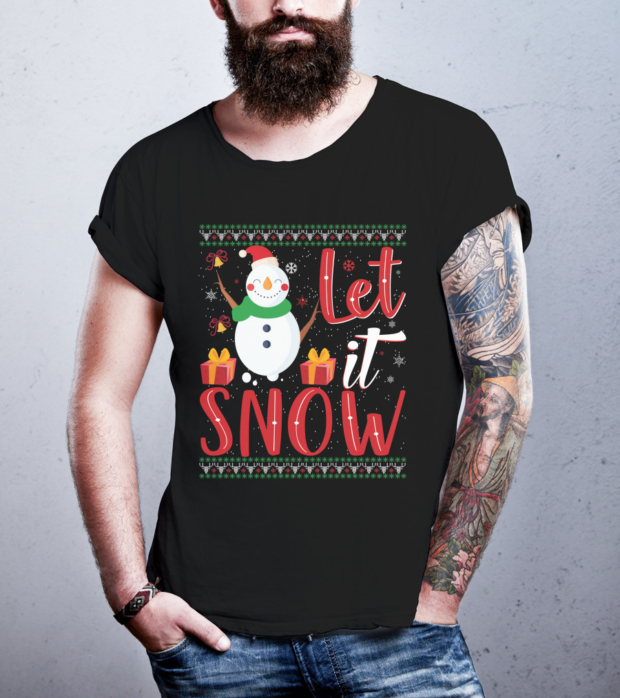 Let It Snow Snowman Christmas Presents Holiday T-Shirt