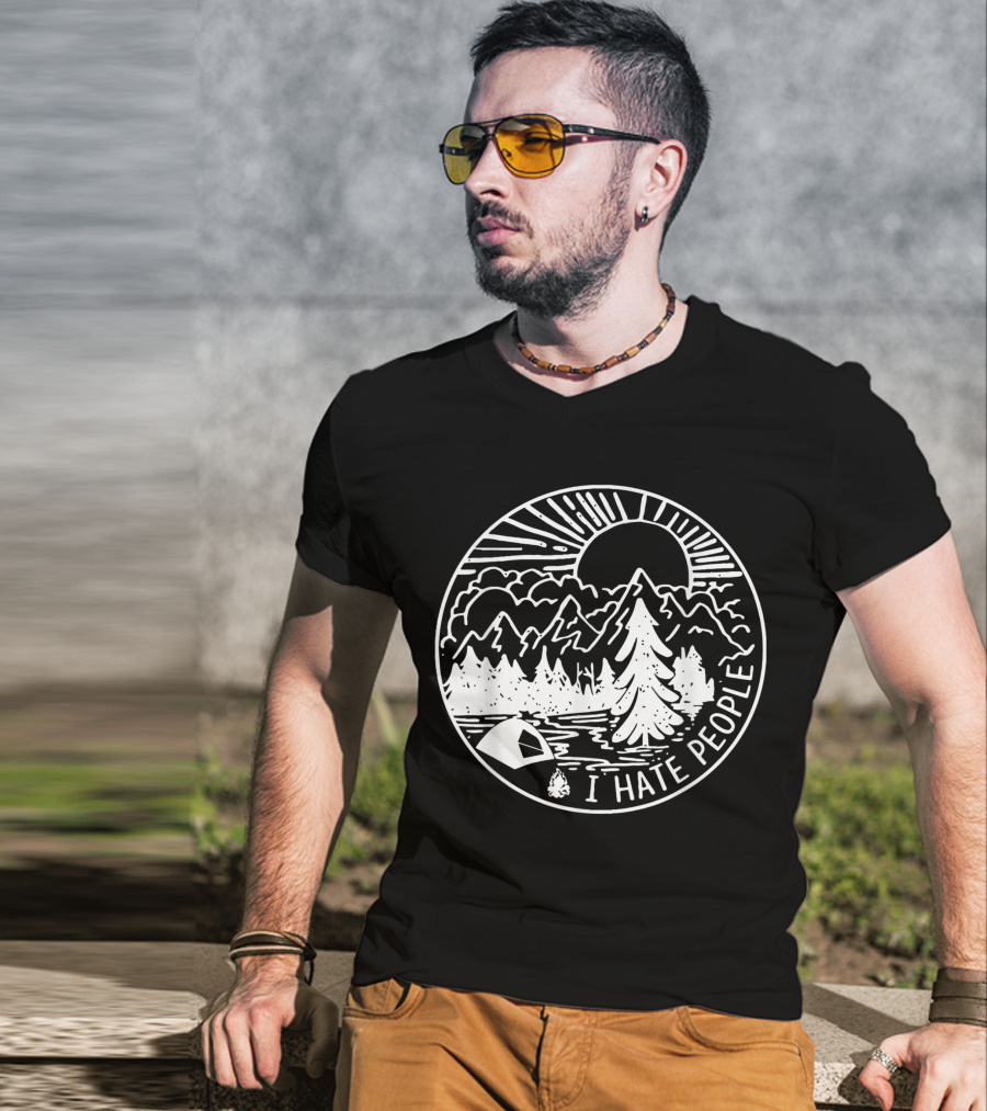I Hate People Camping Mountains Forest Night Scene T-Shirt