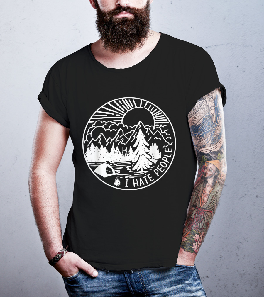 I Hate People Camping Mountains Forest Night Scene T-Shirt