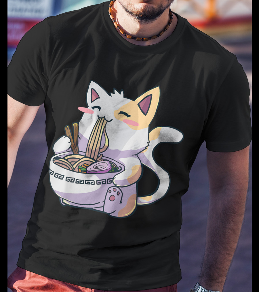 Kawaii Anime Ramen Cat Japanese Noodles T-Shirt