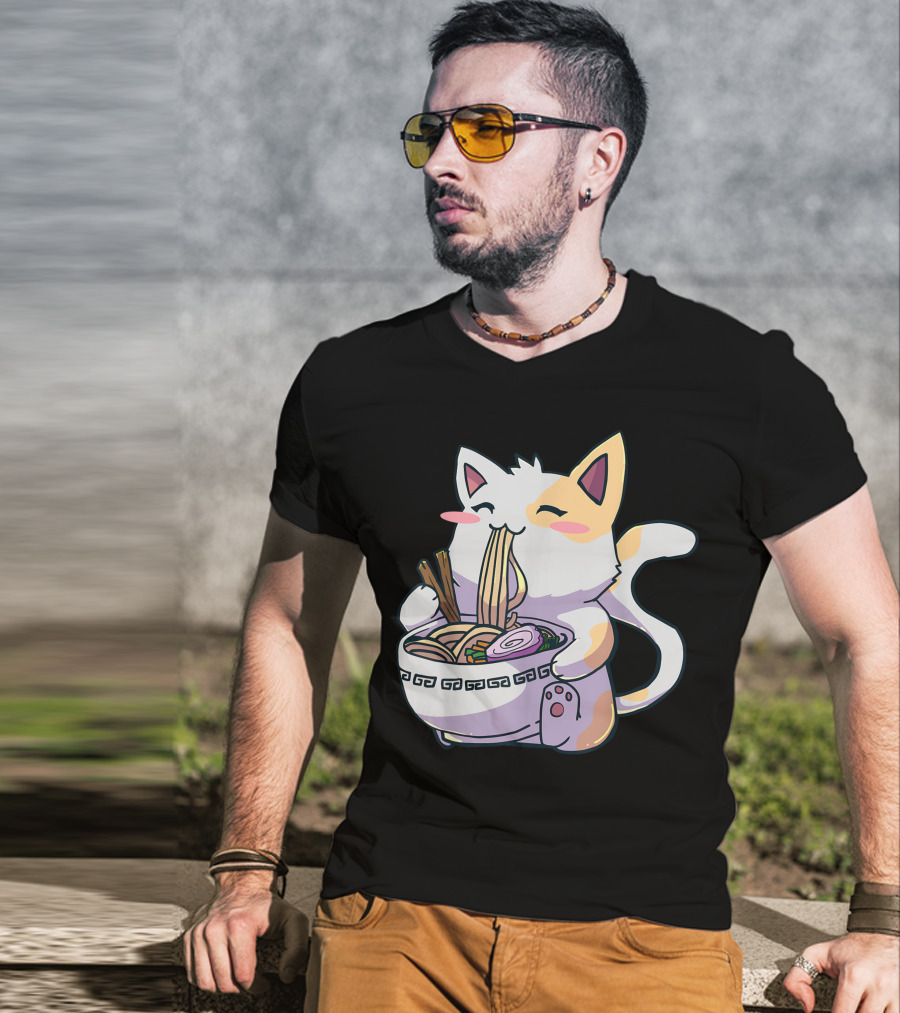 Kawaii Anime Ramen Cat Japanese Noodles T-Shirt