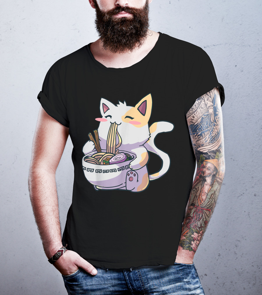 Kawaii Anime Ramen Cat Japanese Noodles T-Shirt