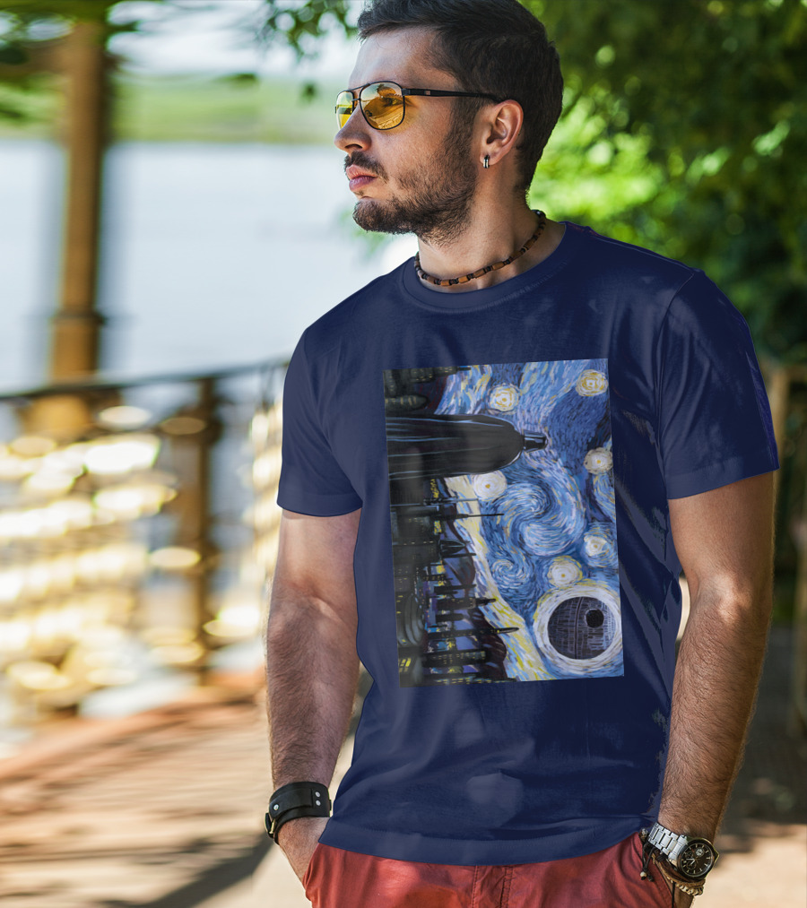 Darth Vader And Death Star In Starry Night T-Shirt