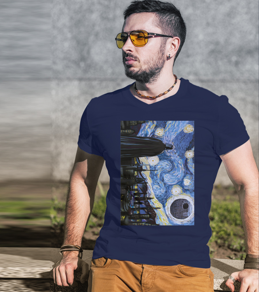 Darth Vader And Death Star In Starry Night T-Shirt