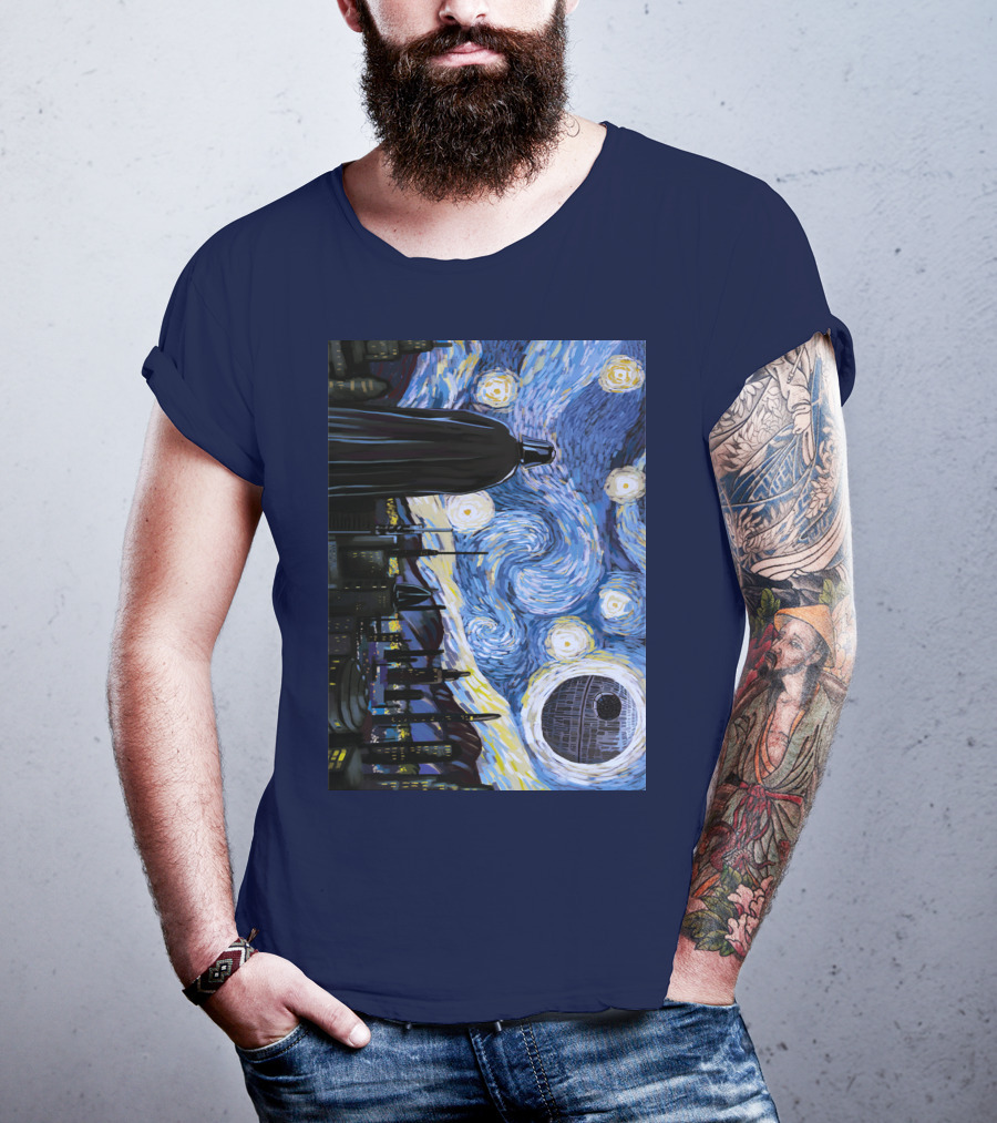 Darth Vader And Death Star In Starry Night T-Shirt