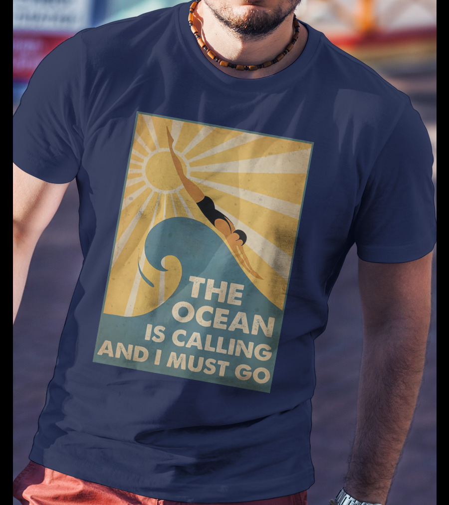 Swimming The Ocean Is Calling And I Must Go Vintage Sun Wave Dive T-Shirt