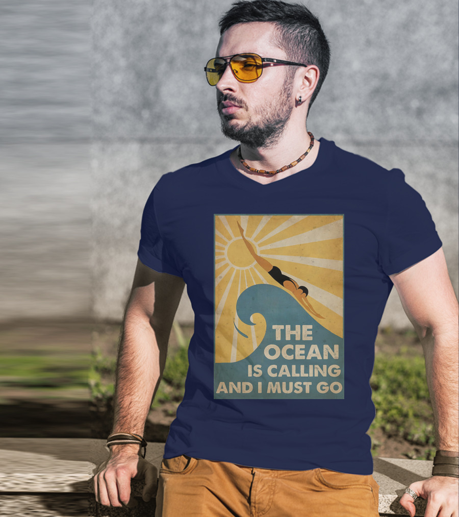Swimming The Ocean Is Calling And I Must Go Vintage Sun Wave Dive T-Shirt