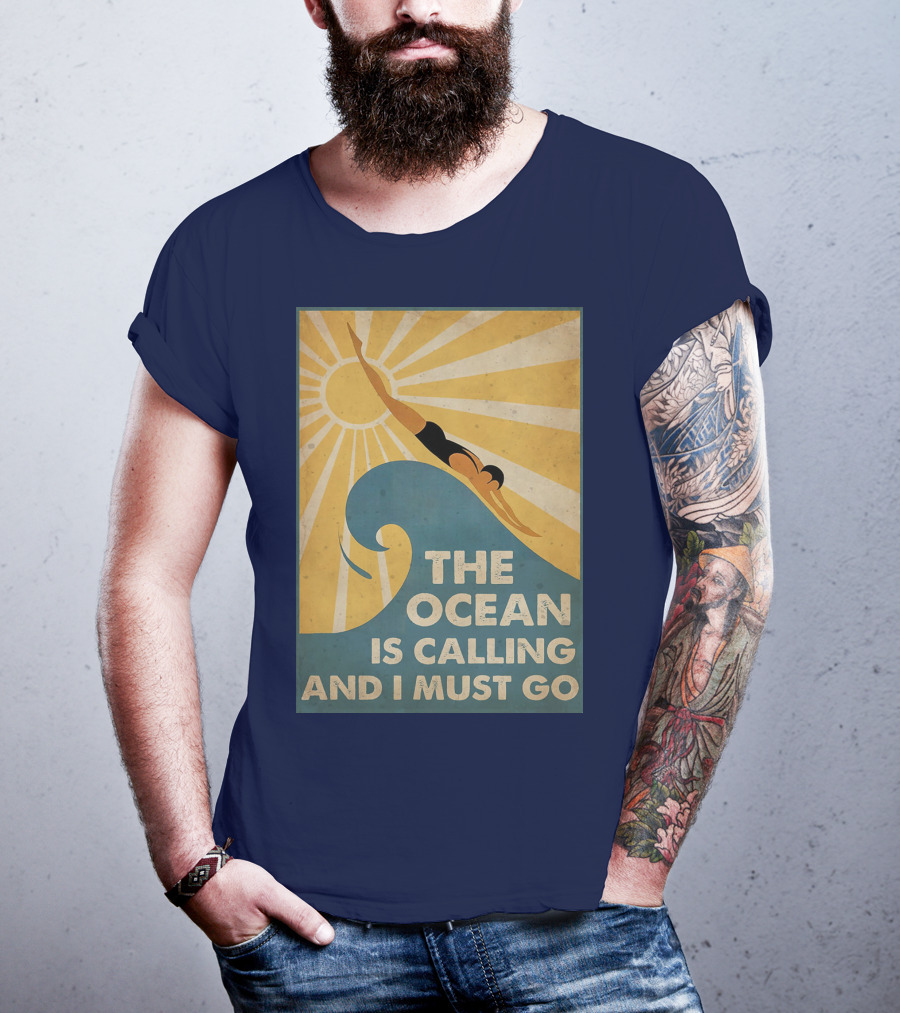 Swimming The Ocean Is Calling And I Must Go Vintage Sun Wave Dive T-Shirt