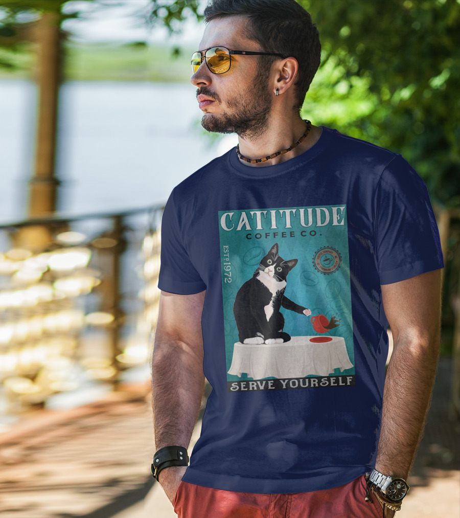 Cattitude Coffee Co Serve Yourself Cat Premium Coffee EST 1972 T-Shirt