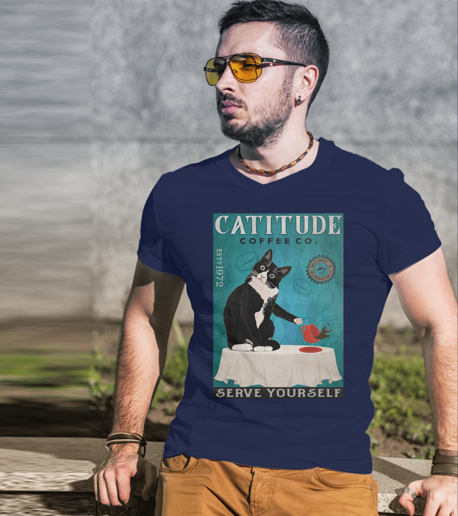 Cattitude Coffee Co Serve Yourself Cat Premium Coffee EST 1972 T-Shirt