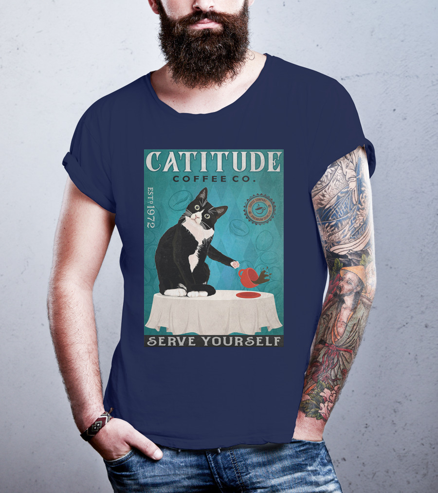 Cattitude Coffee Co Serve Yourself Cat Premium Coffee EST 1972 T-Shirt