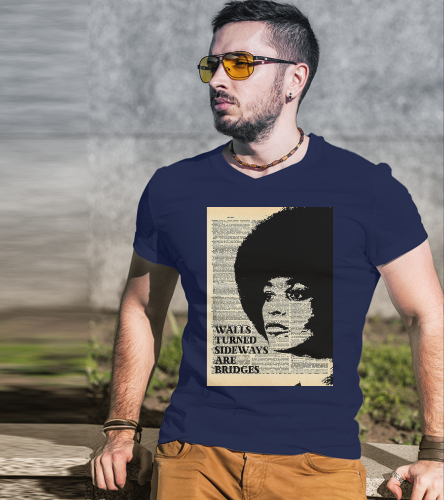 Angela Davis Walls Turned Sideways Are Bridges Vintage Print T-Shirt