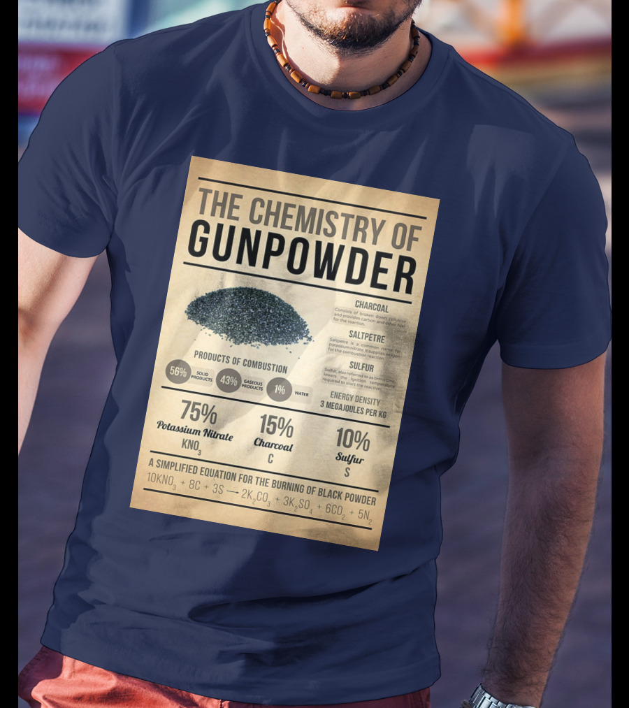 The Chemistry Of Gunpowder Formula: Potassium Nitrate Charcoal Sulfur Ratio And Energy Density T-Shirt