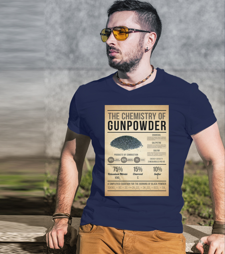 The Chemistry Of Gunpowder Formula: Potassium Nitrate Charcoal Sulfur Ratio And Energy Density T-Shirt