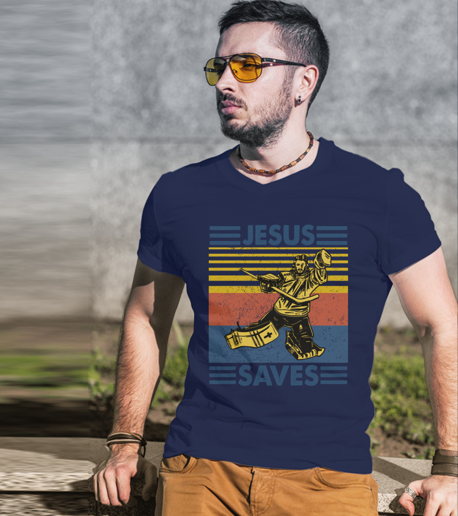 Hockey Jesus Saves Vintage Style Goalie T-Shirt
